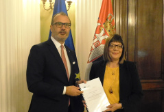 19 April 2018 National Assembly Speaker Maja Gojkovic and the Head of the EU Delegation to Serbia Sem Fabrizi